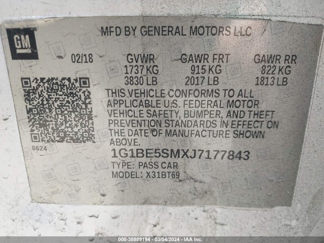 Chevrolet CRUZE LT 2018 1G1BE5SMXJ7177843 Image 9