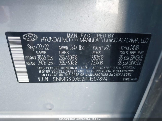 Hyundai Santa Fe Sel 2023 5NMS3DAJ2PH507894 Image 9