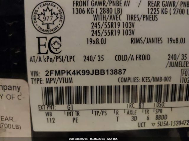2FMPK4K99JBB13887 Ford Edge Titanium