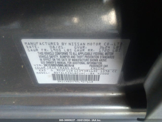 Nissan Versa S Xtronic Cvt 2021 3N1CN8DV9ML907618 Image 9