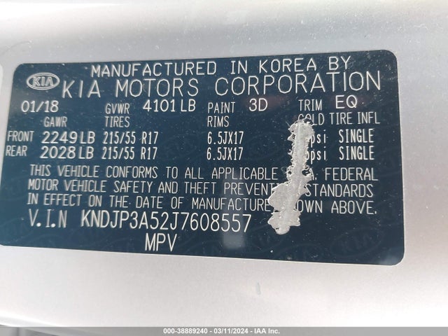 KIA SOUL + 2018 KNDJP3A52J7608557 Image 9