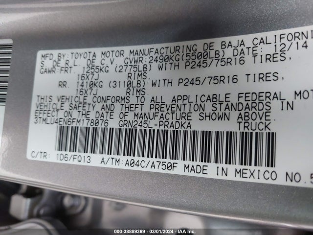 Toyota Tacoma Base V6 2015 3TMLU4EN6FM178076 Image 9