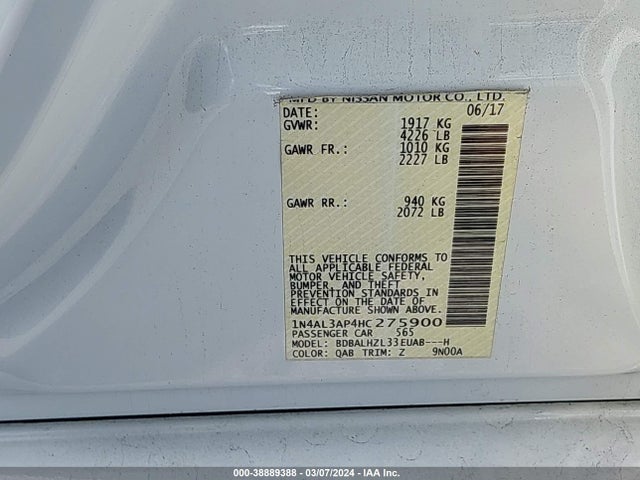 Nissan Altima 2.5 Sr 2017 1N4AL3AP4HC275900 Image 9