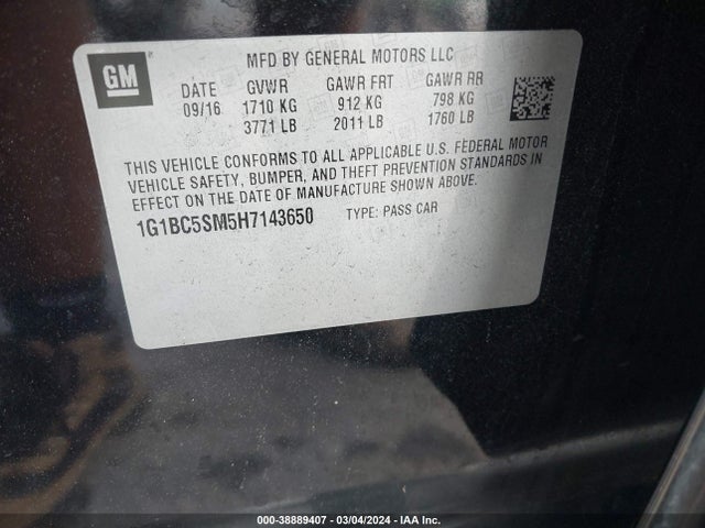 Chevrolet Cruze Ls Auto 2017 1G1BC5SM5H7143650 Image 9