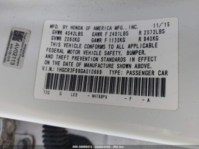 Honda Accord Touring 2016 1HGCR3F99GA010669 Image 9