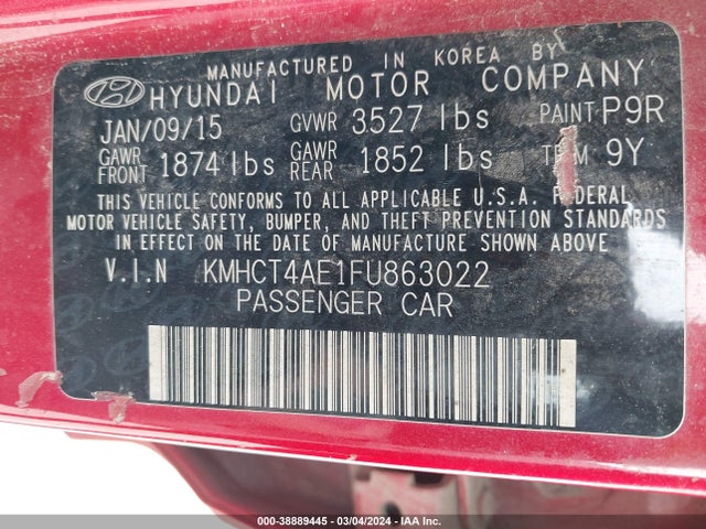 Hyundai ACCENT GLS 2015 KMHCT4AE1FU863022 Image 9