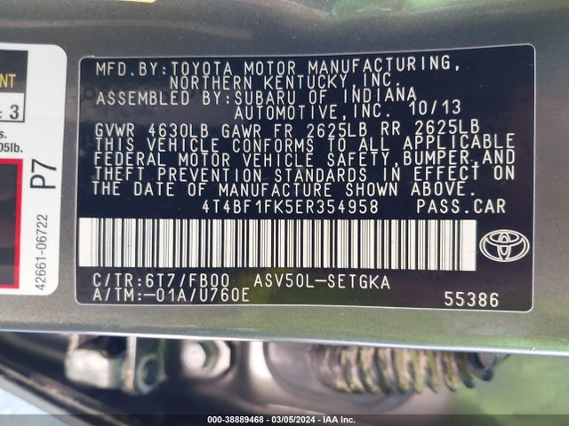 Toyota CAMRY XLE 2014 4T4BF1FK5ER354958 Image 9