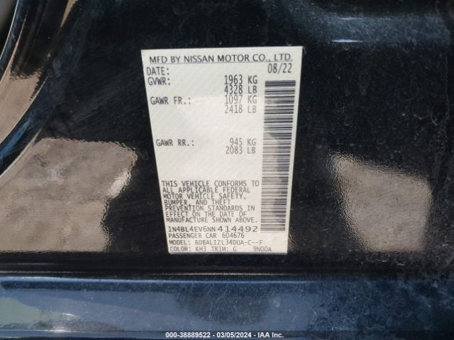1N4BL4EV6NN414492 Nissan Altima Sl Fwd