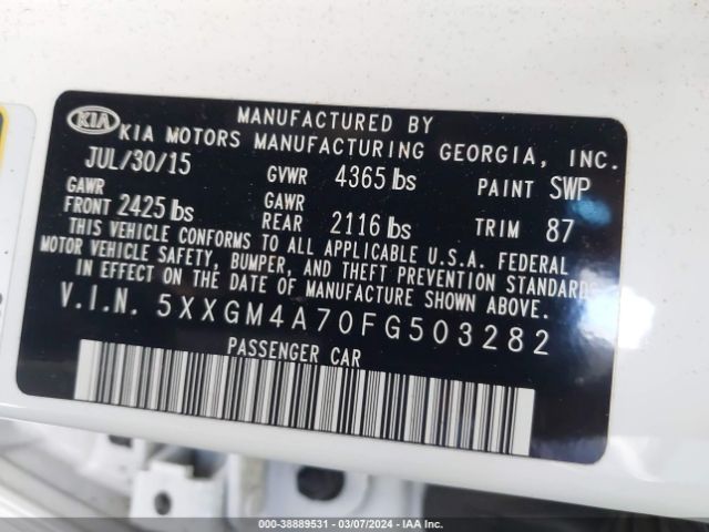 5XXGM4A70FG503282 KIA Optima Lx