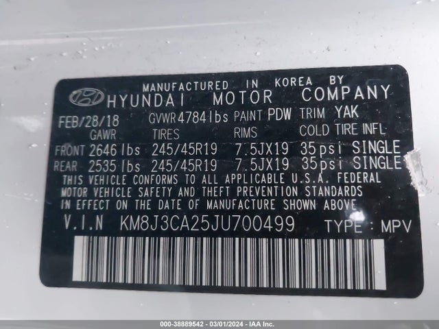 Hyundai Tucson Limited 2018 KM8J3CA25JU700499 Image 9