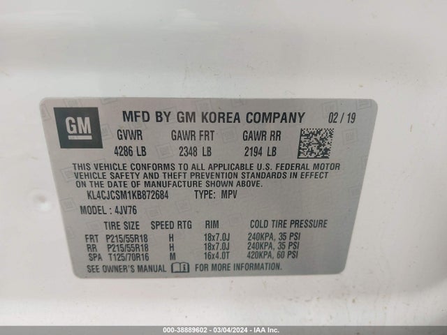 KL4CJCSM1KB872684 Buick Encore Fwd Essence