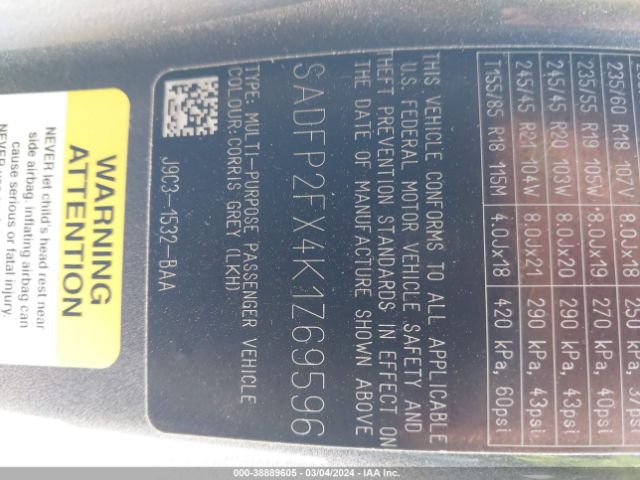 SADFP2FX4K1Z69596 Jaguar E-PACE SE