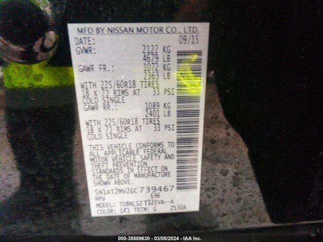 Nissan Rogue Sl 2016 5N1AT2MV2GC739467 Image 9
