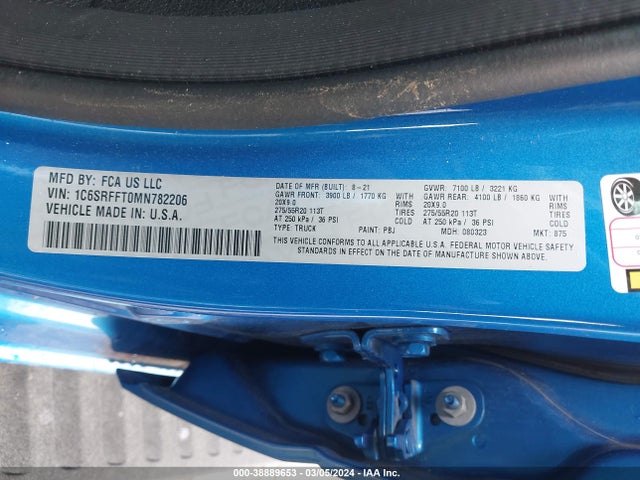 RAM 1500 Big Horn  4x4 5'7 Box 2021 1C6SRFFT0MN782206 Image 9