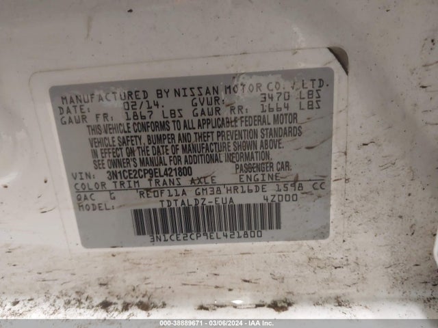 Nissan Versa Note S (sr)/s Plus/sv 2014 3N1CE2CP9EL421800 Image 9