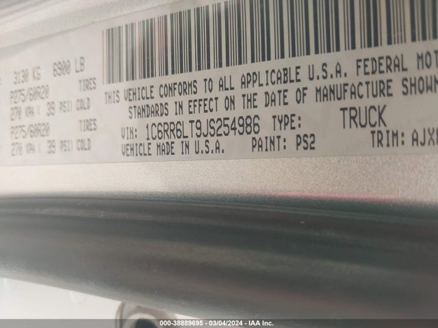 1C6RR6LT9JS254986 RAM 1500 Lone Star Silver  4x2 5'7 Box