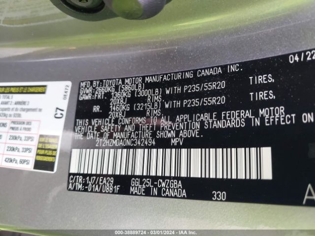 2T2HZMDA0NC342494 Lexus RX 350