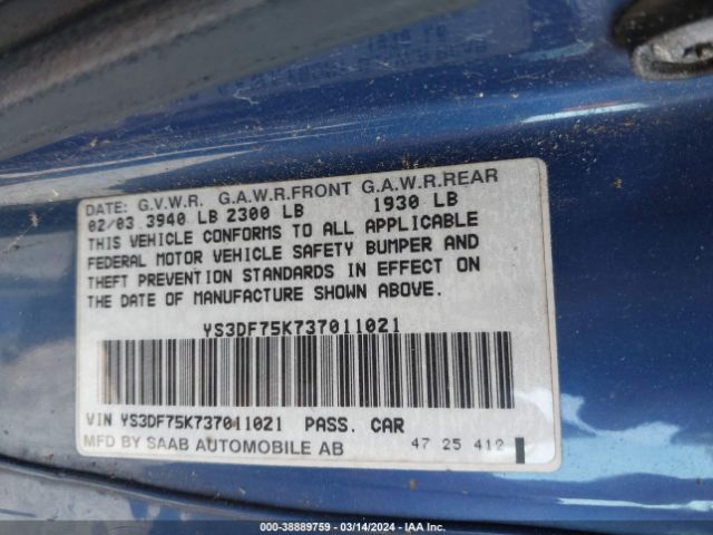 2003 SAAB 9-3 YS3DF75K737011021 Photo 8