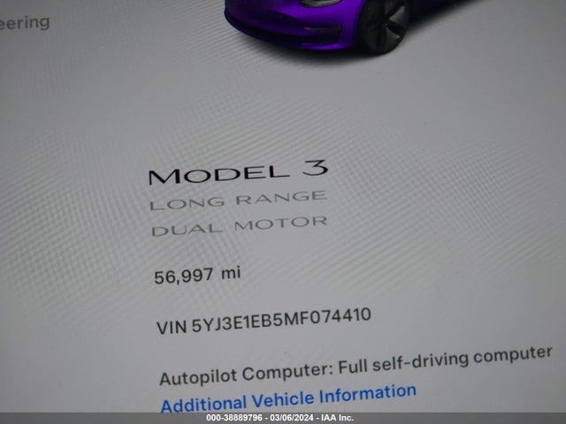 Tesla Model 3 Long Range Dual Motor All-wheel Drive 2021 5YJ3E1EB5MF074410 Image 7