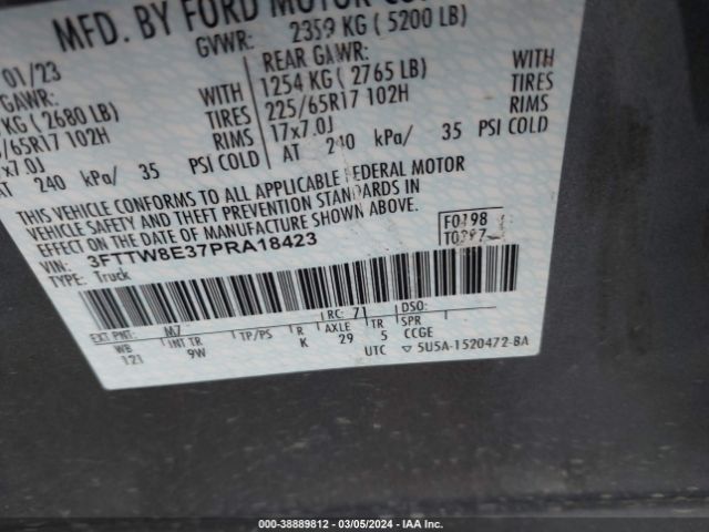 3FTTW8E37PRA18423 Ford Maverick Xl