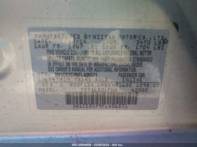 3N1CE2CP9FL406571 Nissan Versa Note S (sr)/s Plus/sl/sr/sv