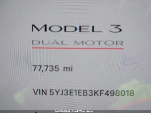 5YJ3E1EB3KF498018 Tesla Model 3 Long Range/performance
