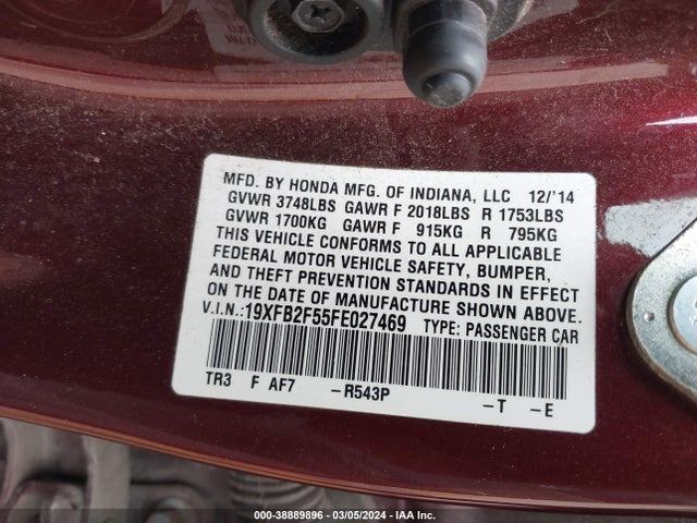Honda Civic Lx 2015 19XFB2F55FE027469 Image 9
