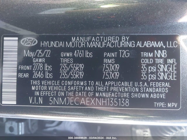 Hyundai Tucson Limited 2022 5NMJECAEXNH135138 Image 9