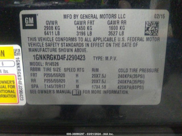 1GNKRGKD4FJ290423 Chevrolet Traverse 1lt