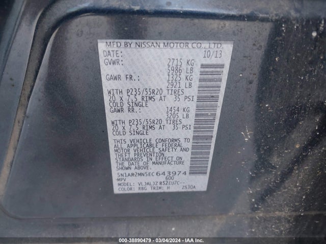 Nissan Pathfinder Platinum 2014 5N1AR2MN5EC643974 Image 9