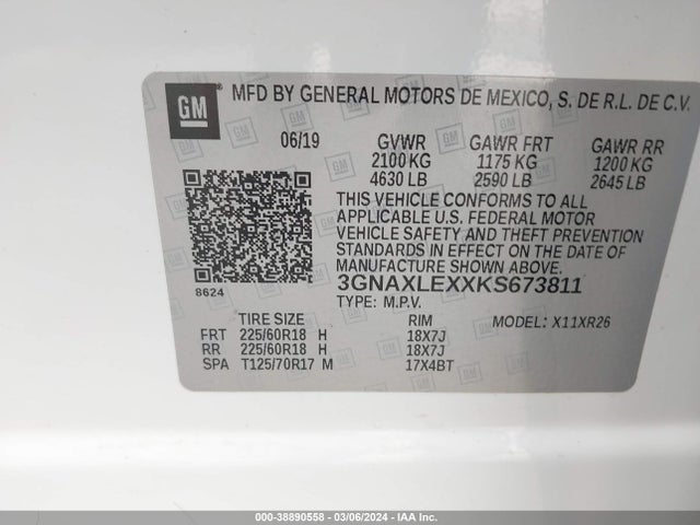 Chevrolet EQUINOX LT 2019 3GNAXLEXXKS673811 Image 9