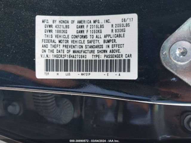 1HGCR2F16HA270940 Honda Accord Sport Se