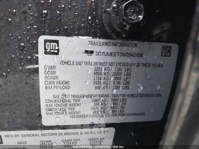 3GTUUEET3NG542458 GMC Sierra 1500 4wd  Short Box At4