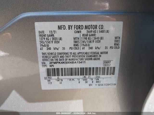 Ford Edge Titanium 2022 2FMPK4K9XNBA15411 Image 9