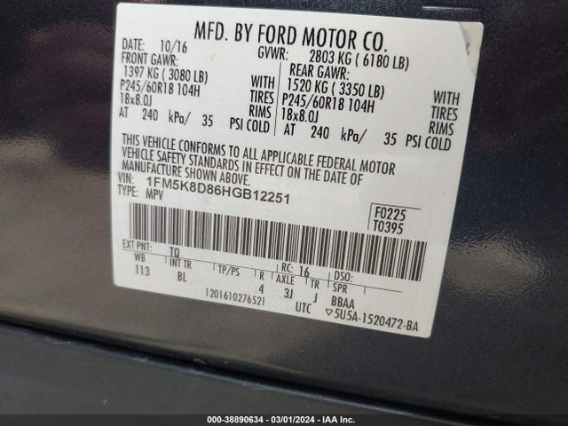 Ford EXPLORER XLT 2017 1FM5K8D86HGB12251 Image 9
