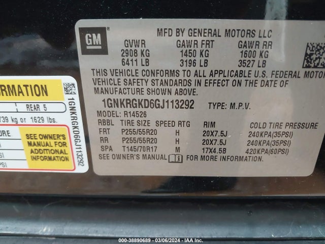 Chevrolet Traverse 1lt 2016 1GNKRGKD6GJ113292 Image 9