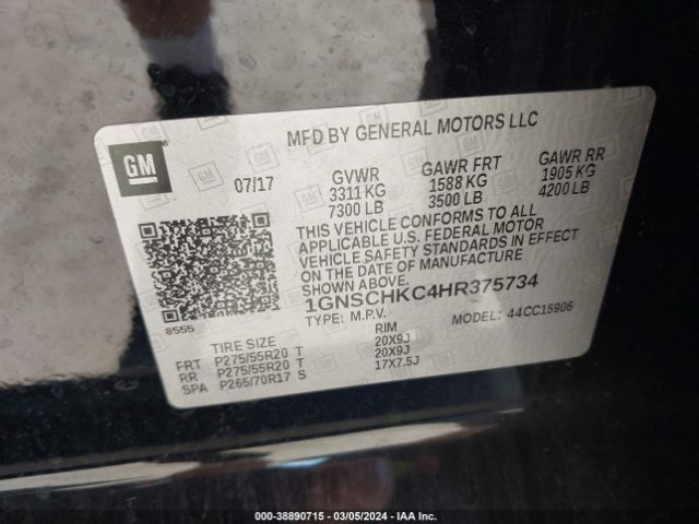 1GNSCHKC4HR375734 Chevrolet Suburban Lt