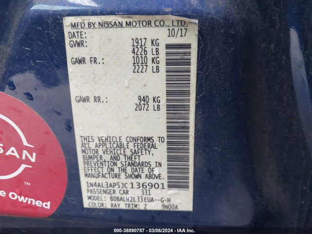 Nissan Altima 2.5 Sr 2018 1N4AL3AP5JC136901 Image 9