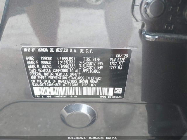Honda Hr-v Awd Ex 2020 3CZRU6H53LM727398 Image 9