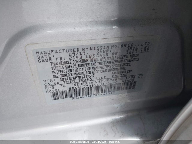 Nissan SENTRA SV 2019 3N1AB7AP7KY417517 Image 9