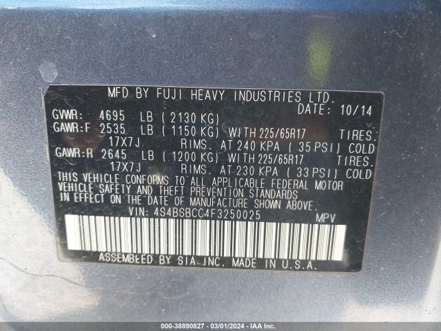 Subaru Outback 2.5i Premium 2015 4S4BSBCC4F3250025 Image 9