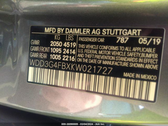 WDD3G4FBXKW021727 Mercedes-Benz A 220 4matic