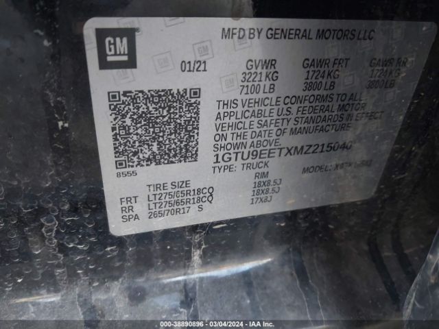 1GTU9EETXMZ215040 GMC Sierra 1500 4wd  Short Box At4