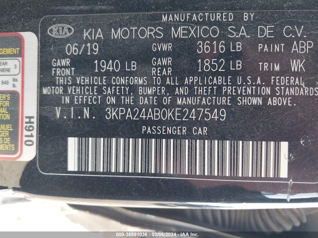 KIA RIO LX 2019 3KPA24AB0KE247549 Image 9