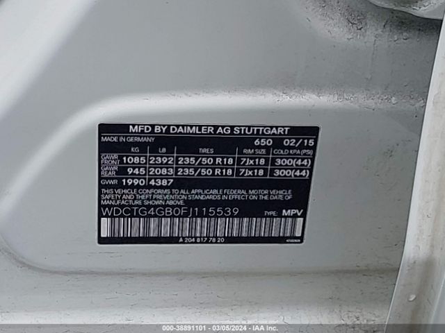 WDCTG4GB0FJ115539 Mercedes-Benz Gla 250 4matic