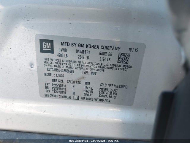 Chevrolet TRAX LTZ 2016 KL7CJMSB4GB556386 Image 9
