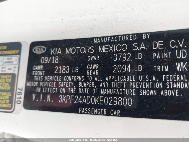 KIA Forte Lxs 2019 3KPF24AD0KE029800 Image 9