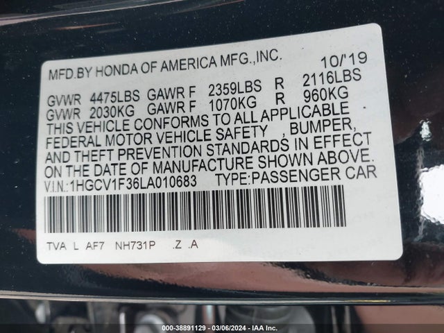 Honda Accord Sport 2020 1HGCV1F36LA010683 Image 9