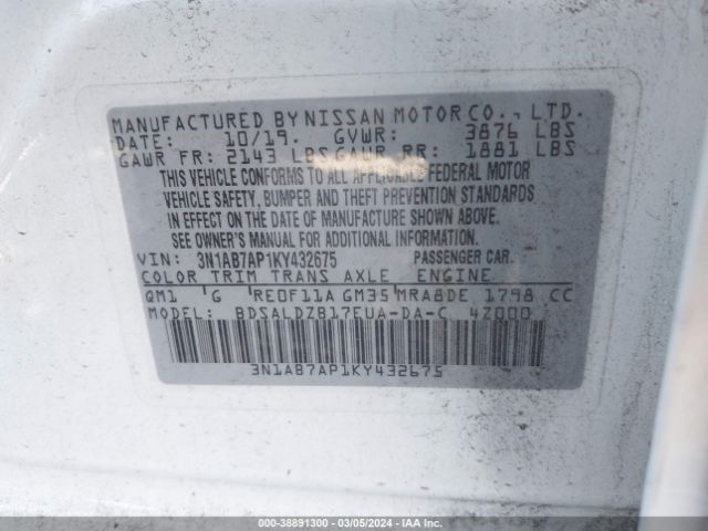 3N1AB7AP1KY432675 Nissan SENTRA SV