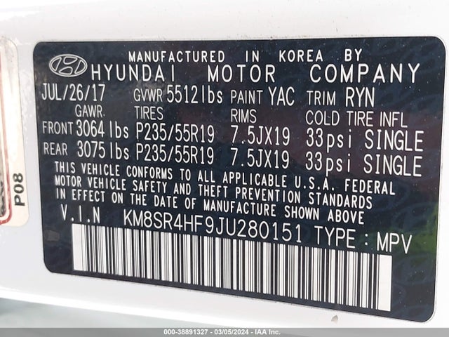 Hyundai Santa Fe Se Ultimate 2018 KM8SR4HF9JU280151 Image 9